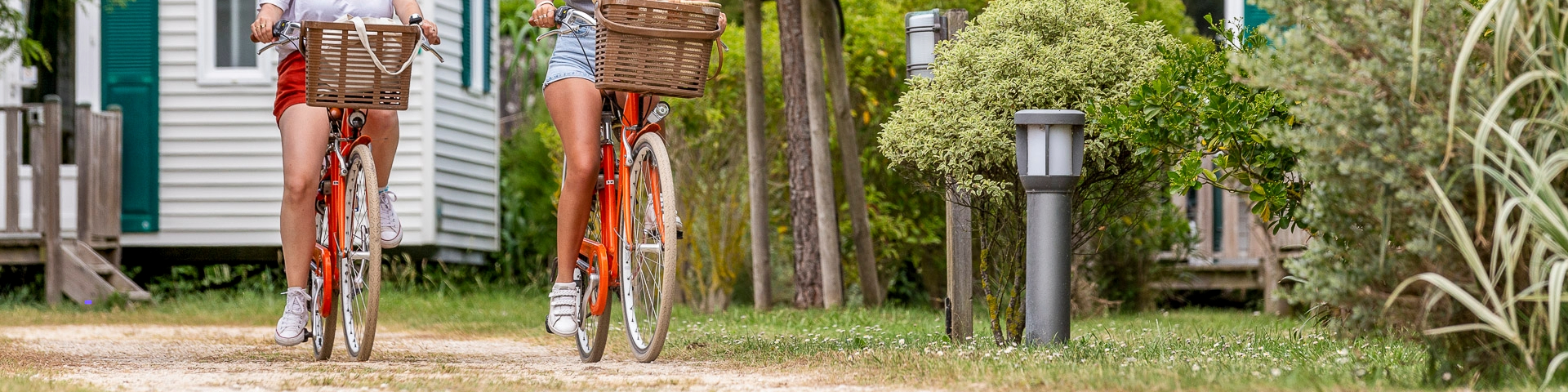 Deux personnes qui se baladent en vélo sur des petits chemin à l'île de Ré