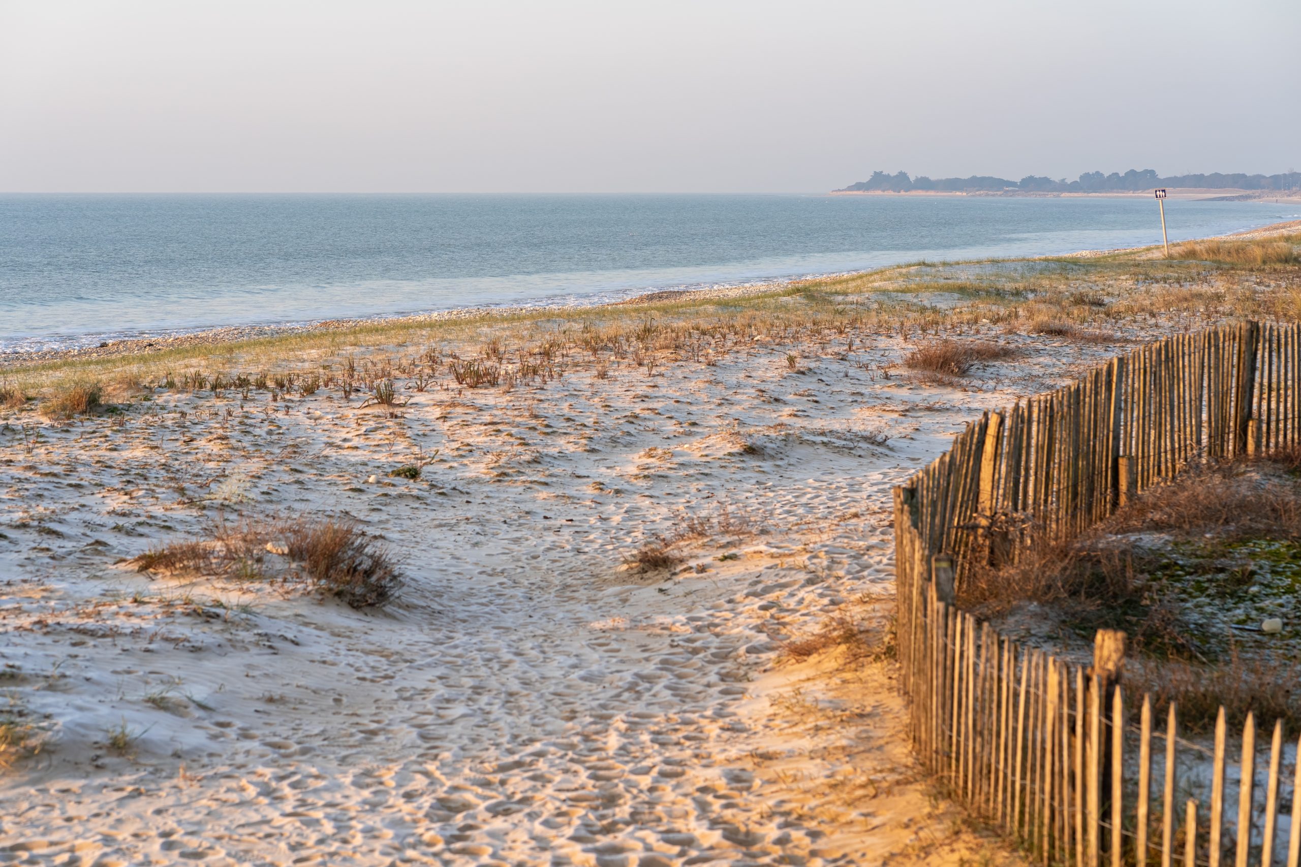 Plage de sable idyllique sur l'île de Ré. Belle lumière du lever de soleil